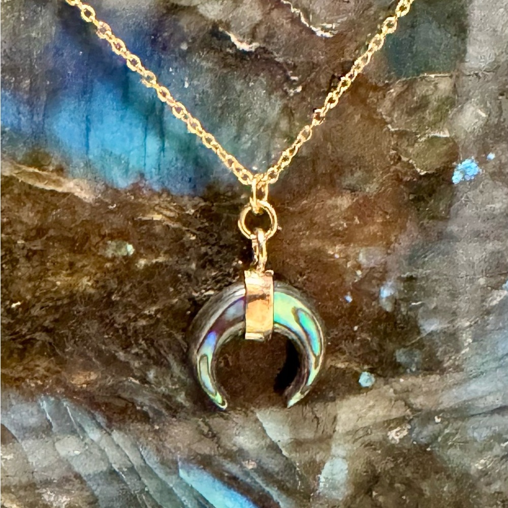 Gold and Labradorite Half Crescent Moon Necklace